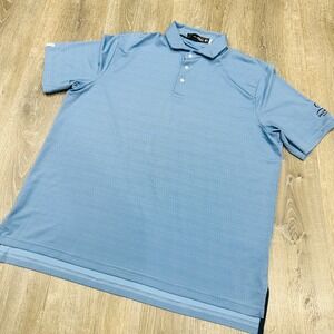 RLX Ralph Lauren Mens XL Blue Micro Print Golf Polo Shirt Short Sleeve Stretch